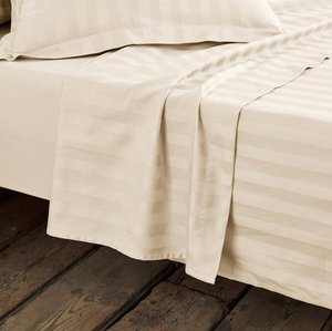 Striped 100% Cotton Satin 300 Thread Count Flat Sheet LA REDOUTE INTERIEURS image