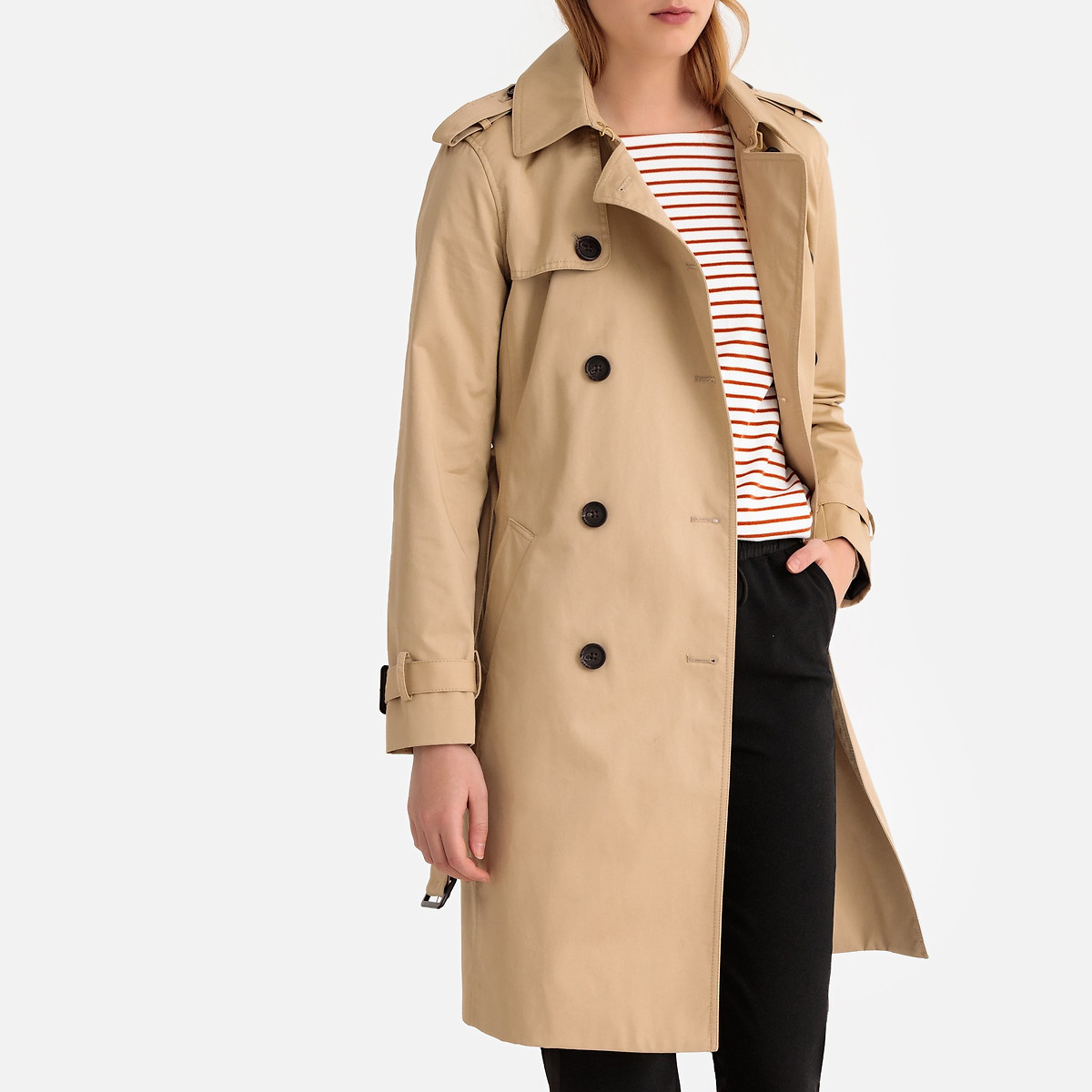 Mid Season Long Trench Coat In Cotton, Trench Coat Translate Into Spanish