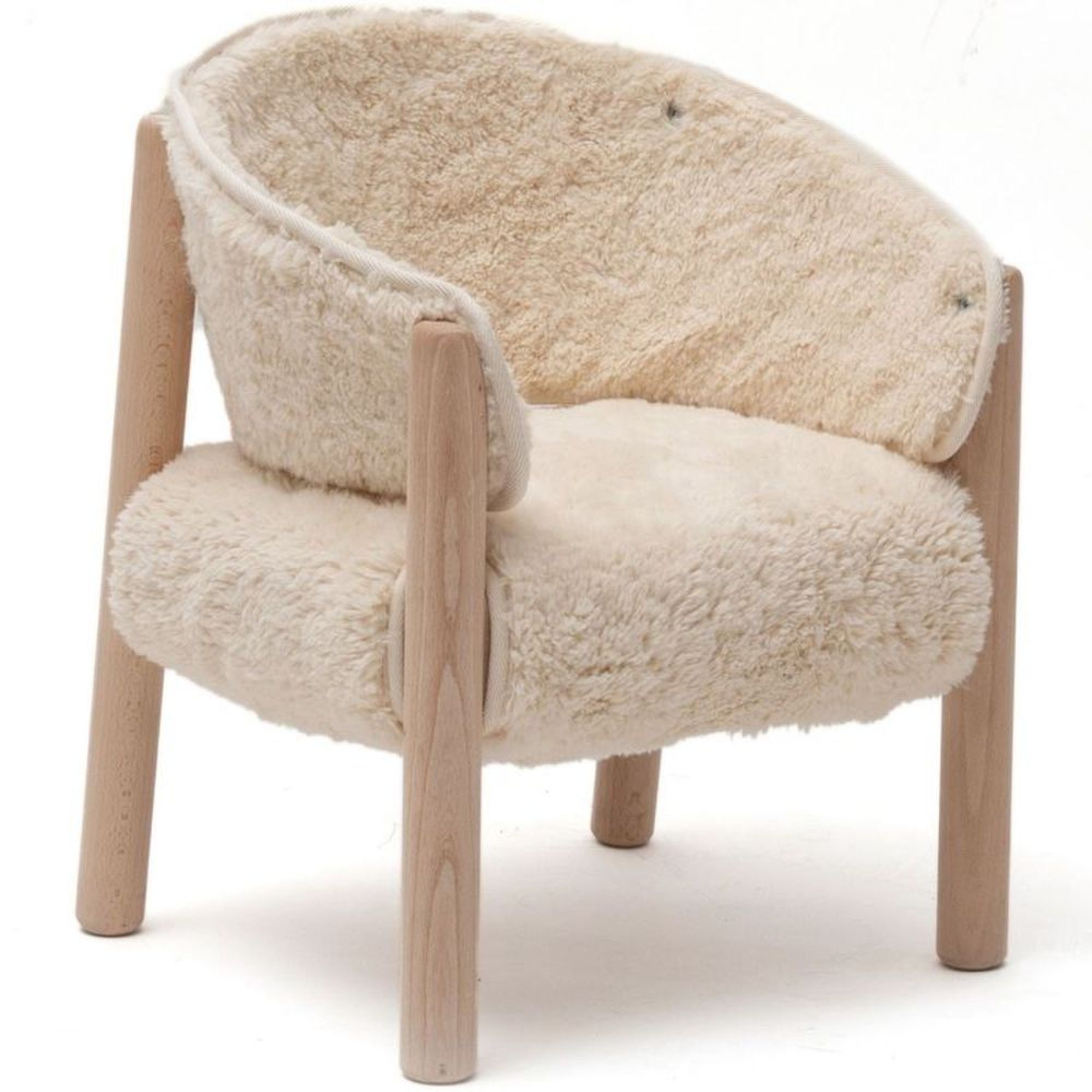 Chaise enfant SABA Fur Milk bouclette en hêtre brut, CHARLIE CRANE