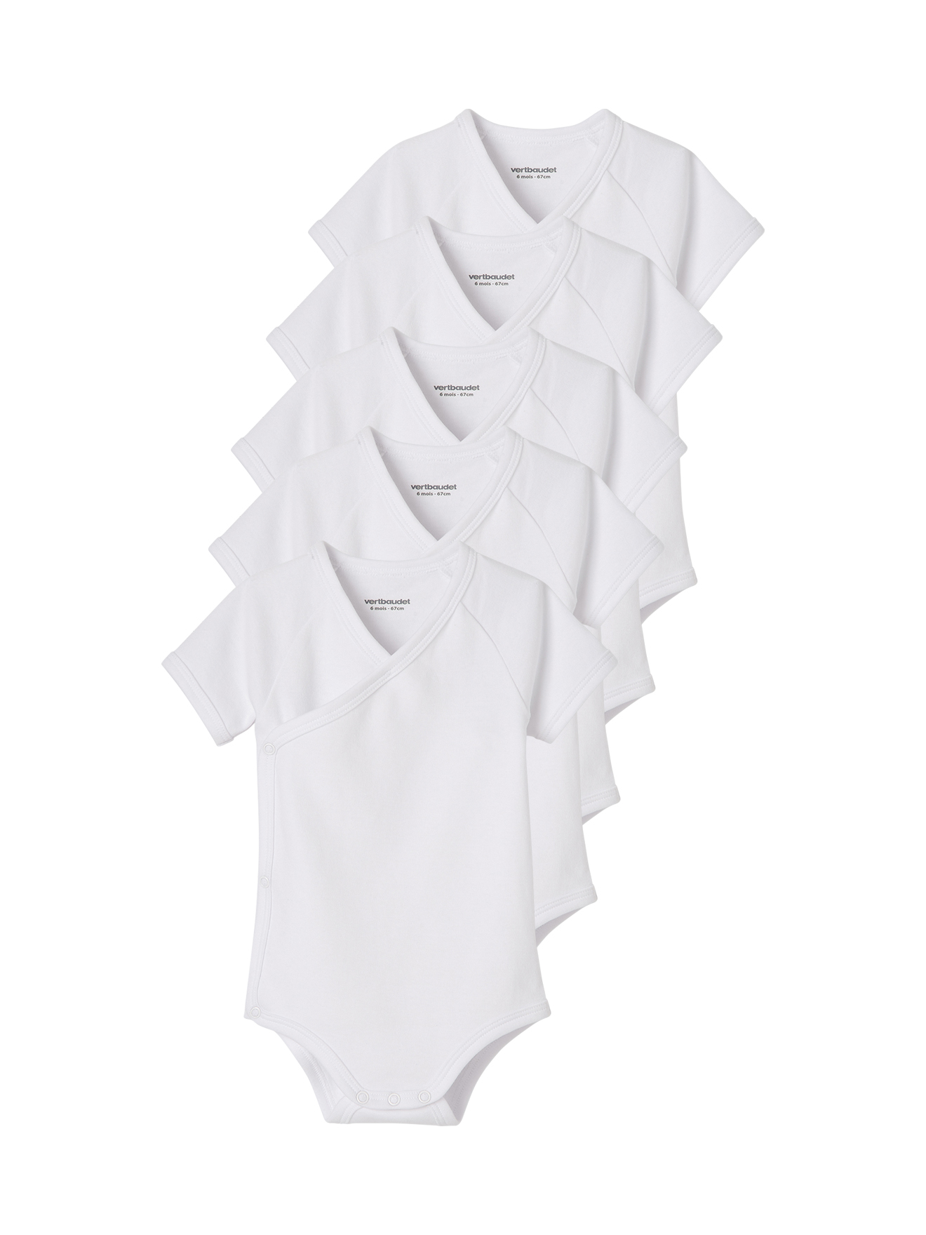 Lot de 5 bodies manches courtes ouverture naissance BASICS, VERTBAUDET