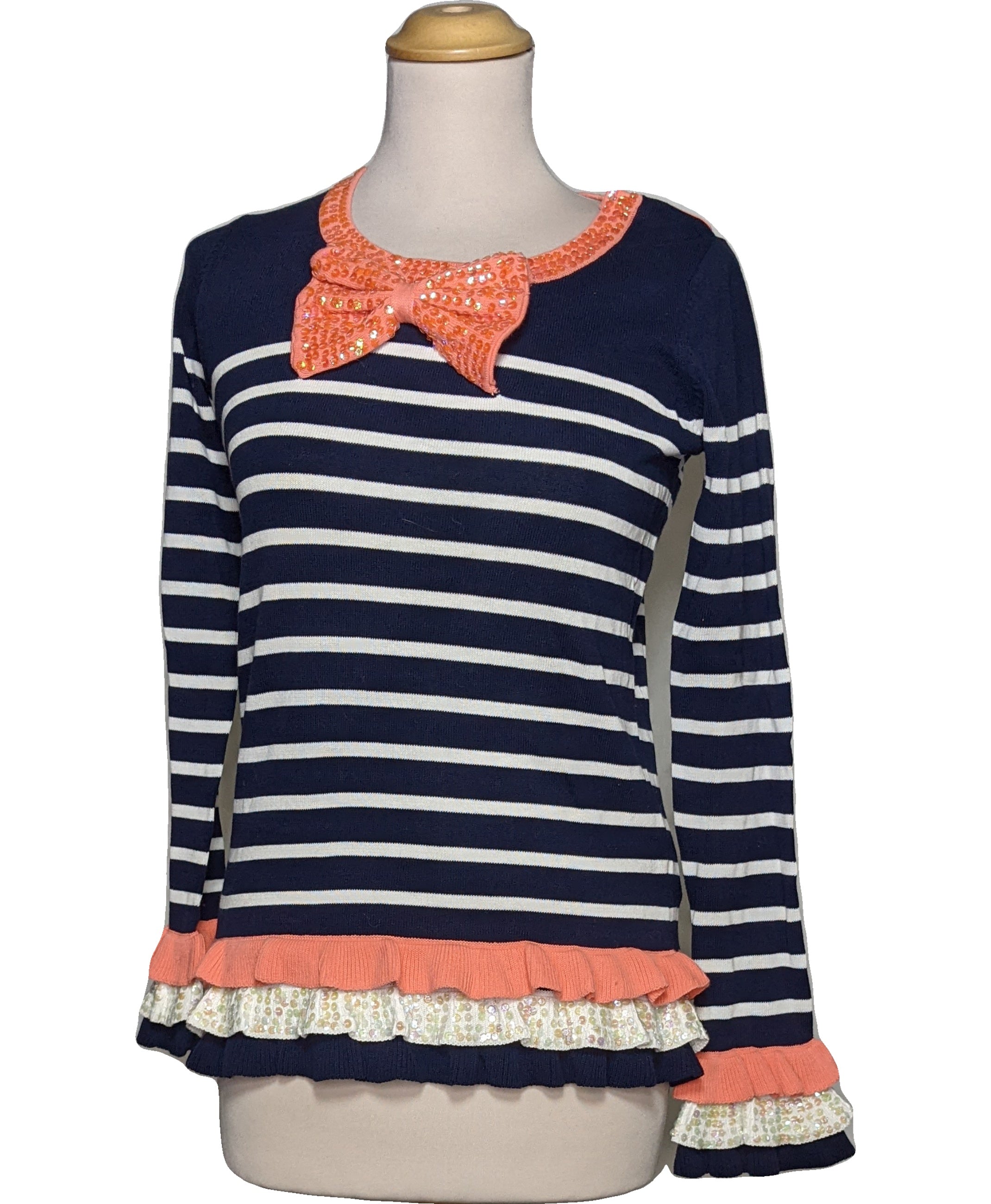 Pull Femme Manoush En Laine - Taille XS - Blanc Et Noir - Occasion Très Bon État