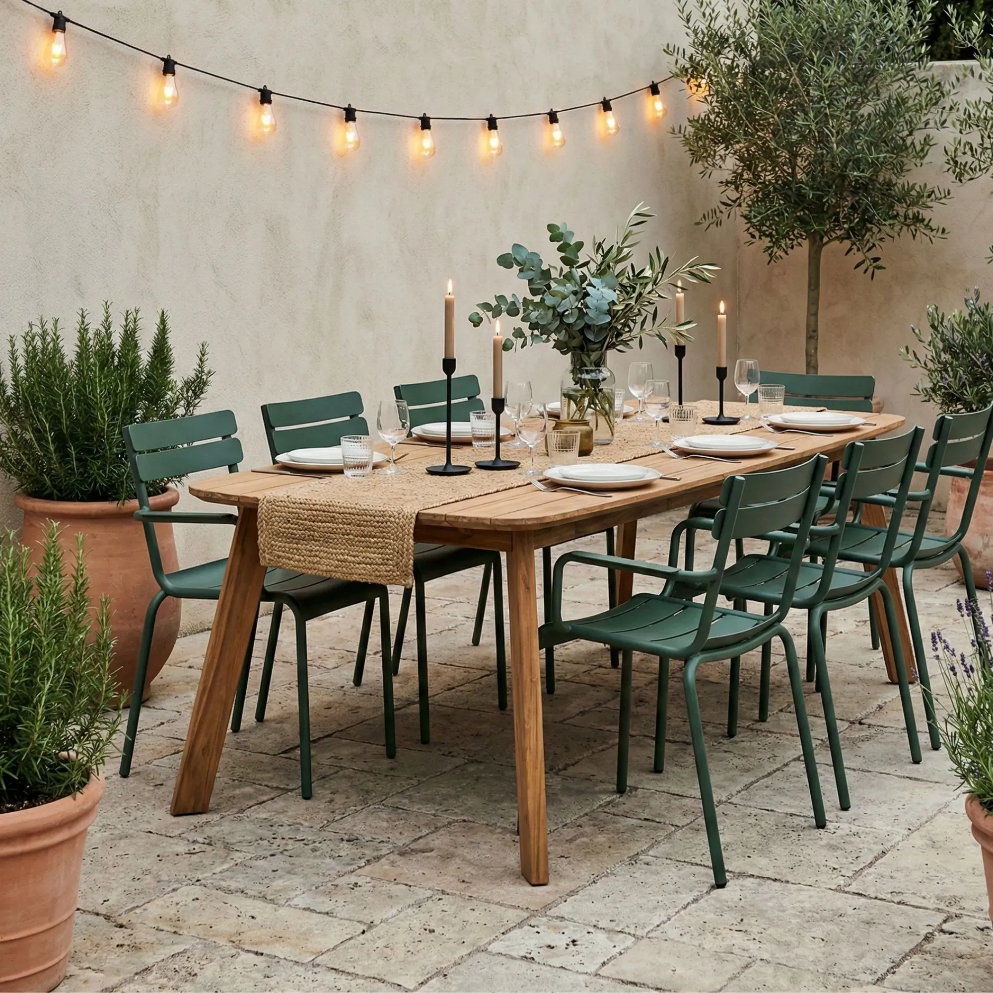 Table indoor/outdoor rectangulaire en teck L240 10 places - CALVI, HELLIN, DEPUIS 1862