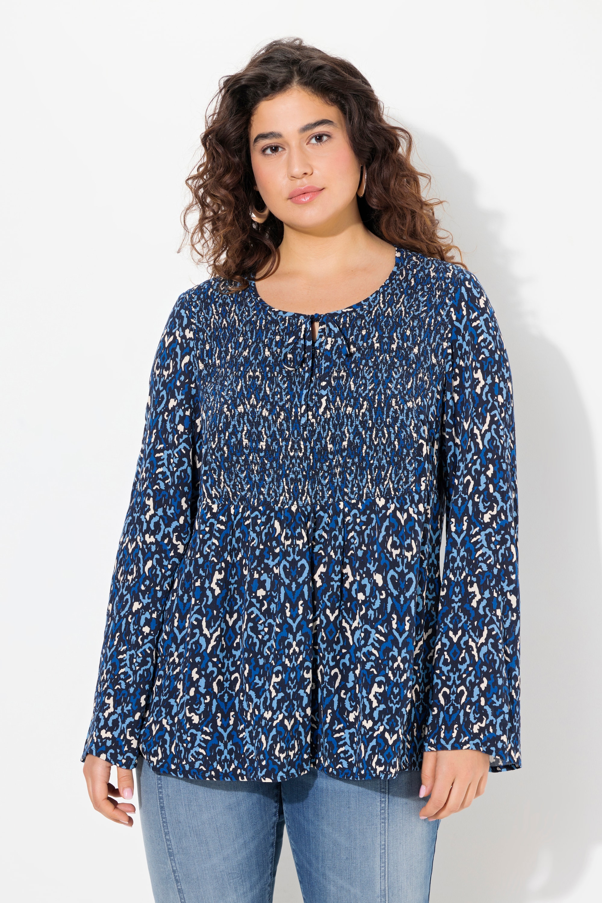 Blouse smockée, décolleté rond, ULLA POPKEN