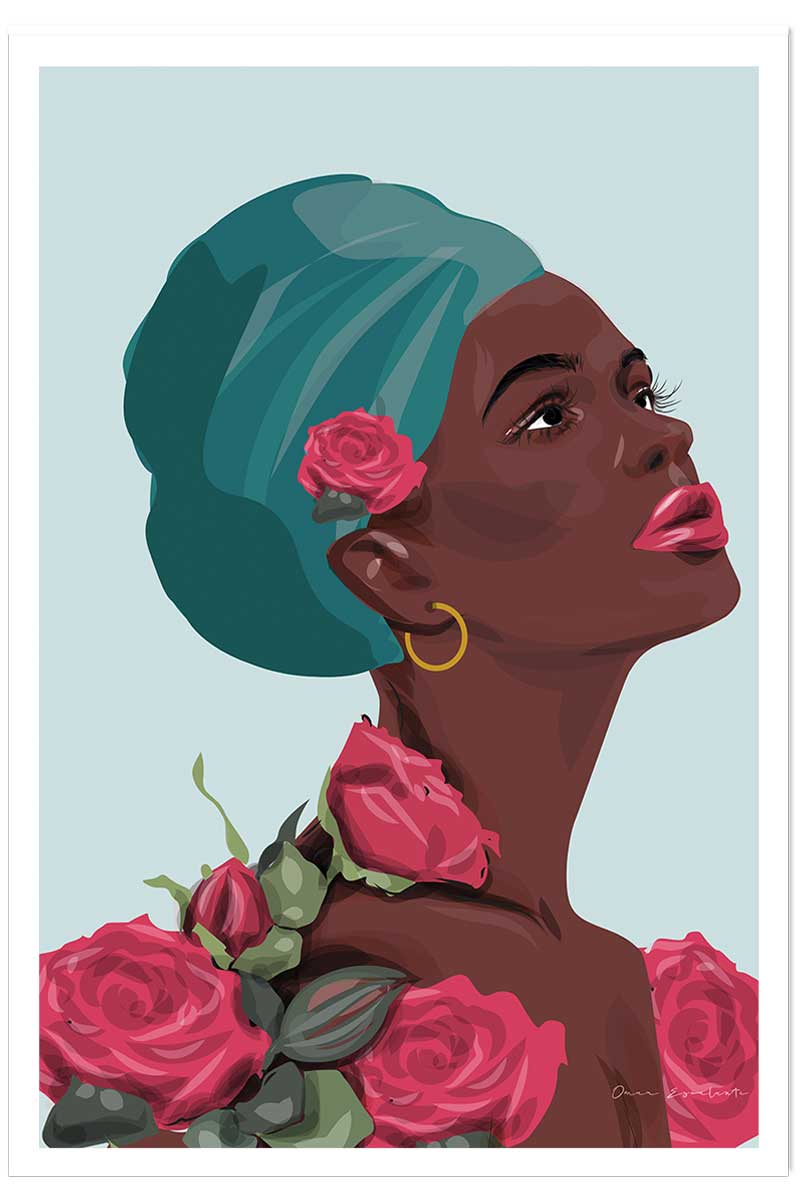 Affiche mode La femme aux roses, HEXOA