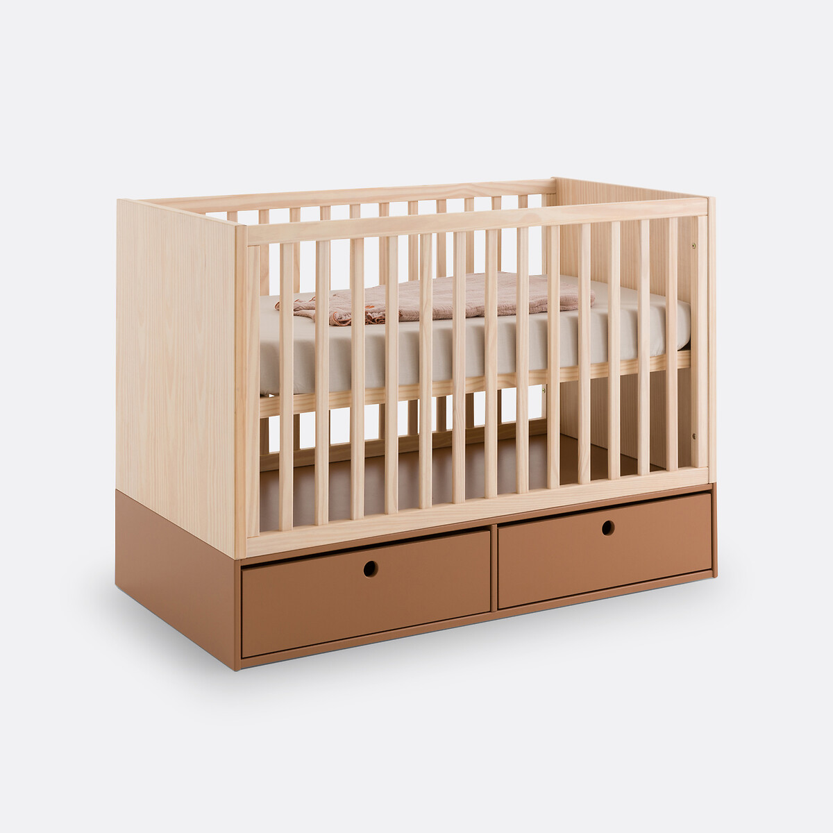 Lit bébé en pin avec tiroirs de rangement, Bloky