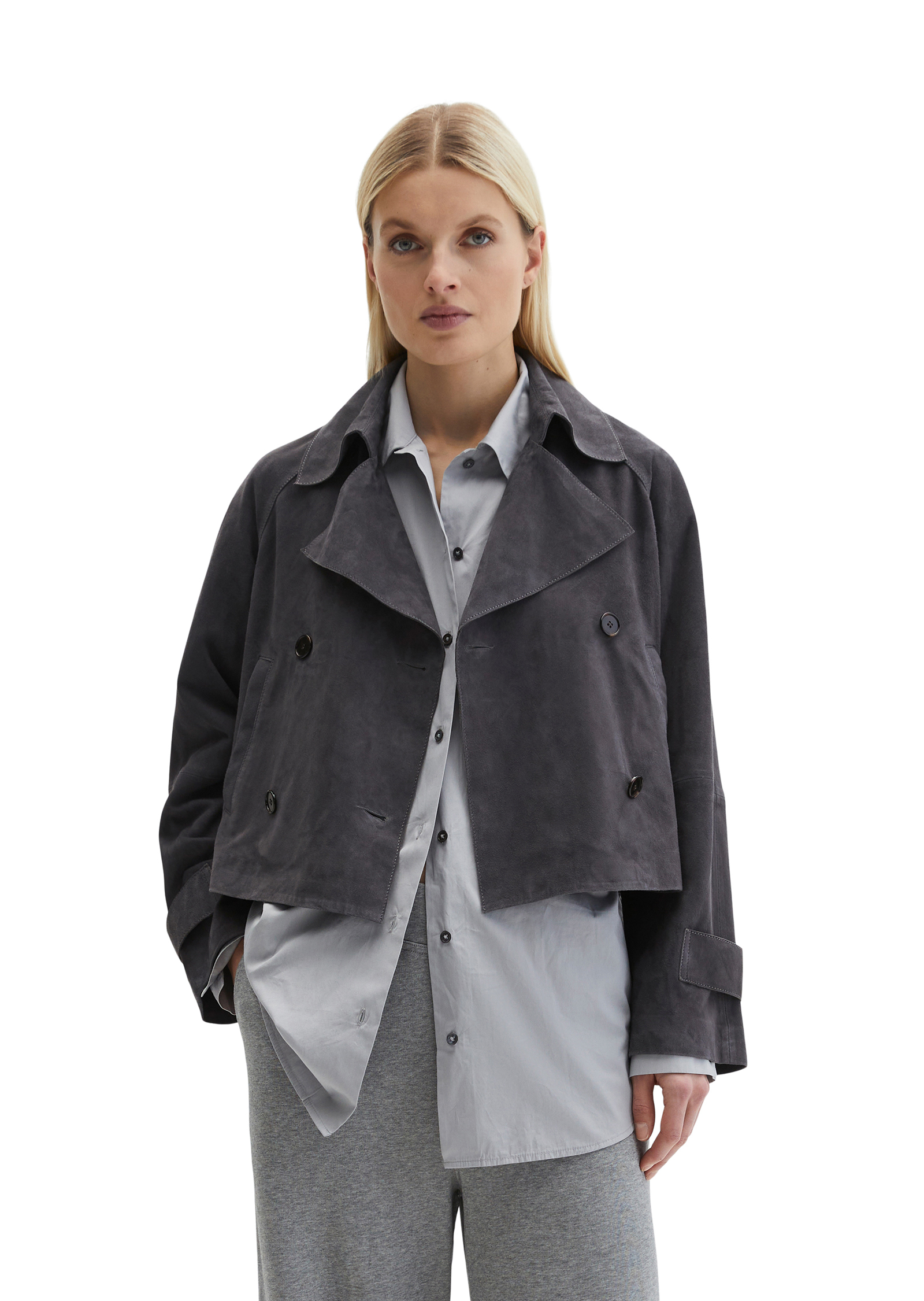 Veste en cuir velours style trench relaxed en cuir de chèvre souple, MARC O'POLO