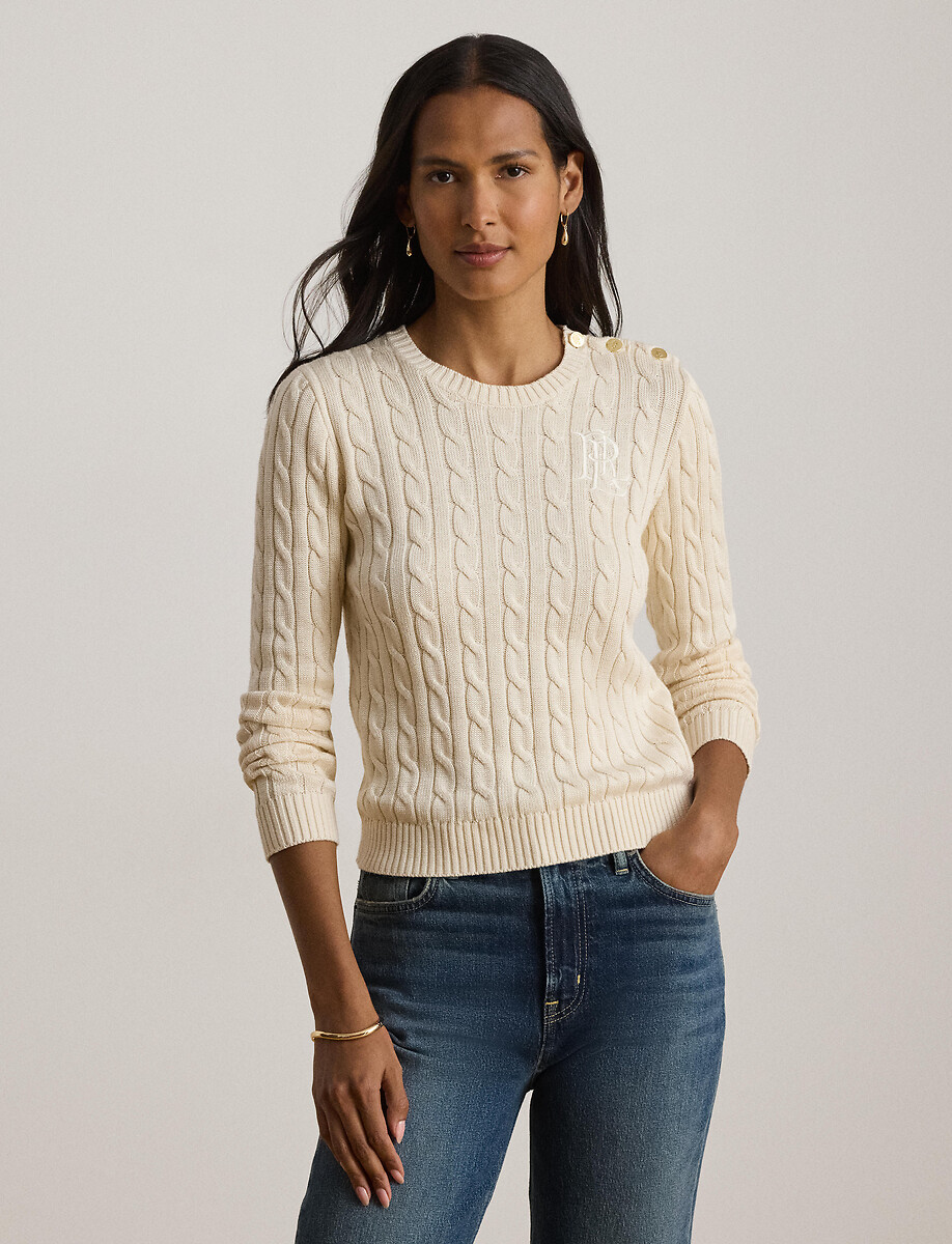 Pull col rond torsadé à boutons épaules, LAUREN RALPH LAUREN