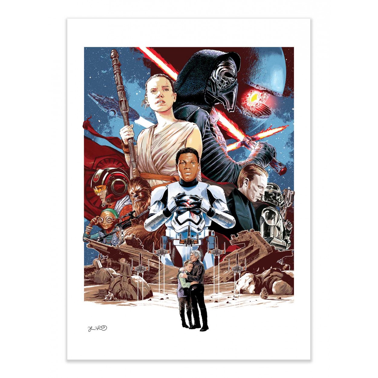 Affiche d’art et cadre noir 30 x 40 cm - The Force awaken - Joshua Budich, WALL EDITIONS
