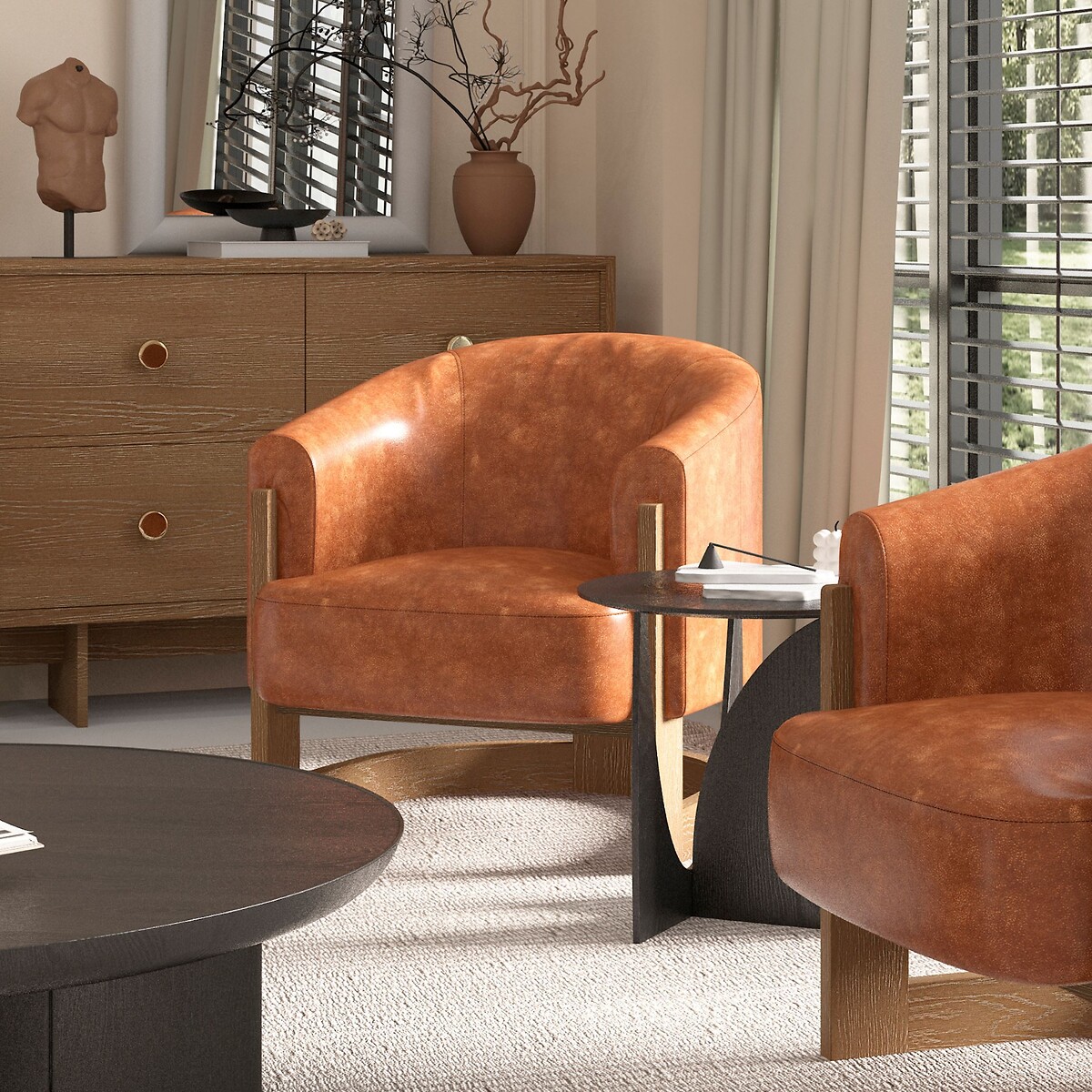 Leland Curve Leather Tub Chair, SO'HOME