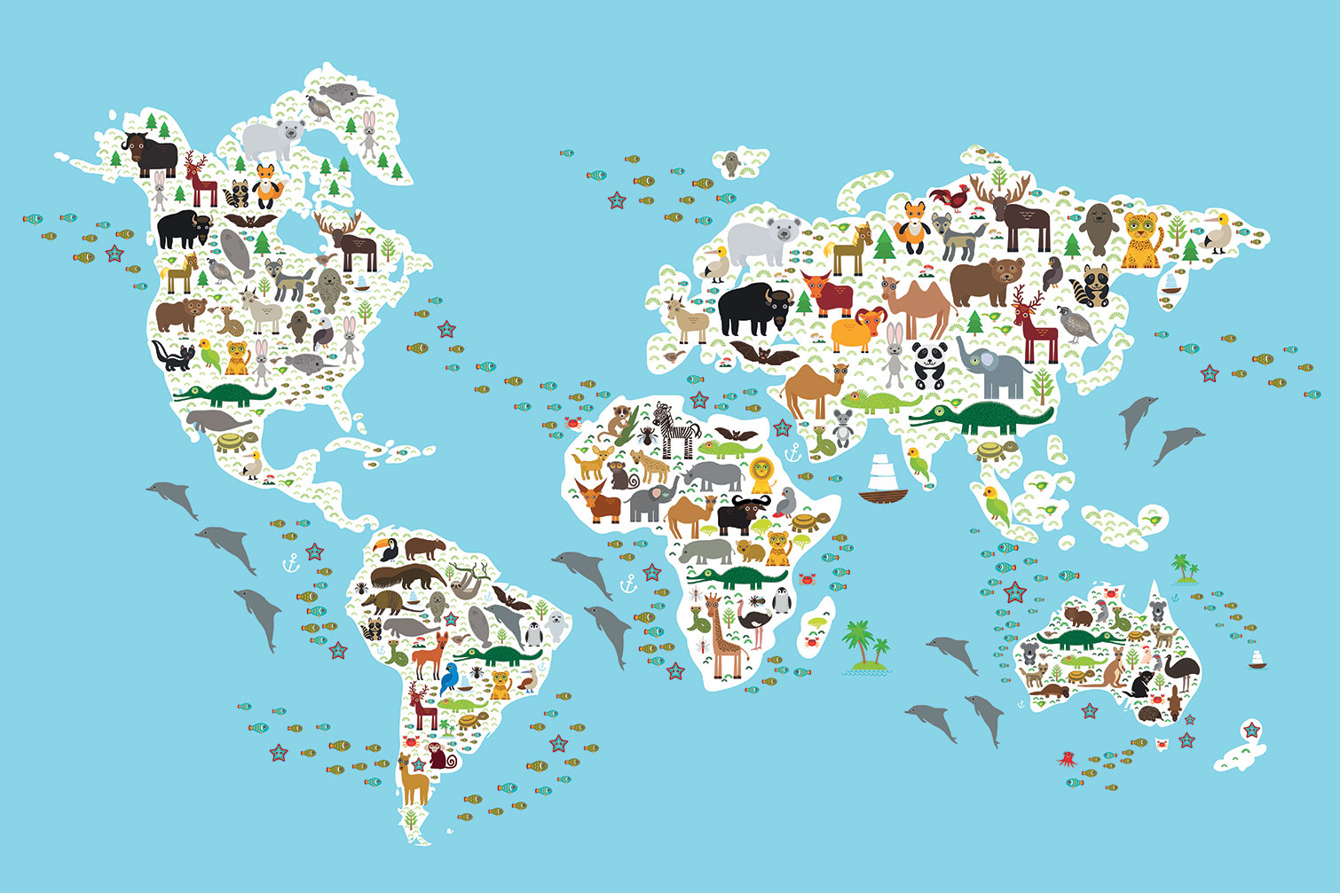 Tableau carte du monde animaux, HEXOA
