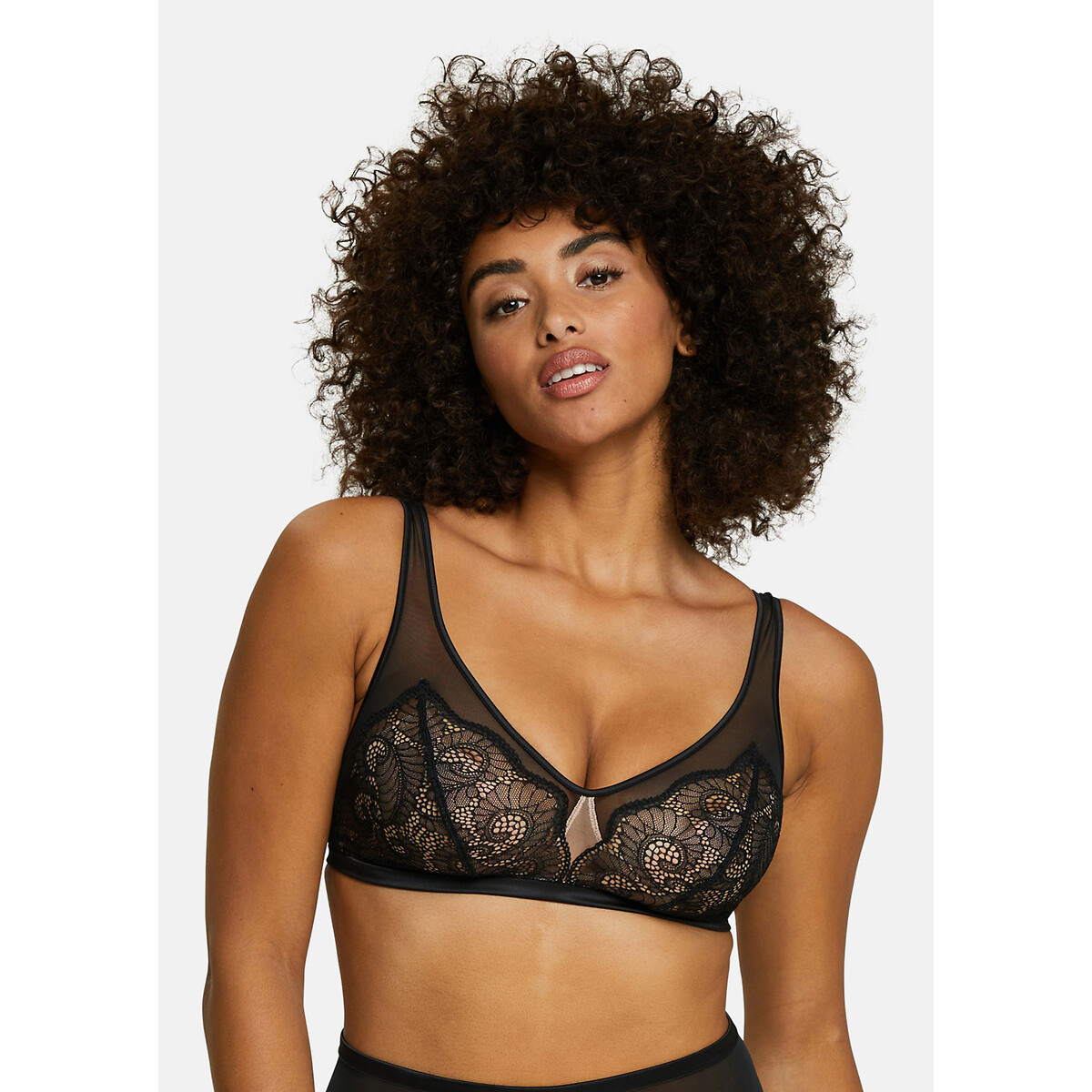 Spotlight Lace-trimmed Stretch-tulle Bralette In Very Black