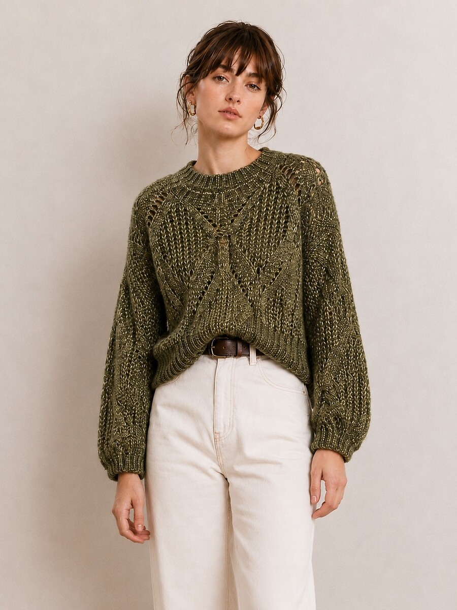 Maglione con motivo a trecce e effetto testurizzato, SEE U SOON