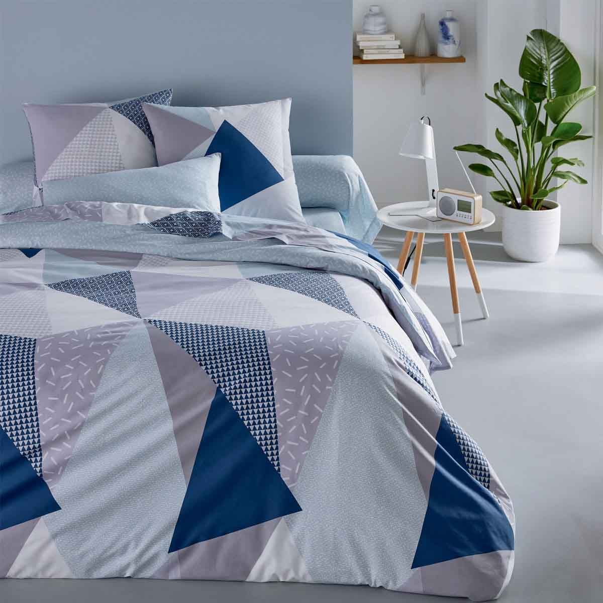 Parure de lit avec Housse de Couette et taies d'oreiller en Flanelle 100 % Coton brossé Motif Tartan Bleu Marine King Size