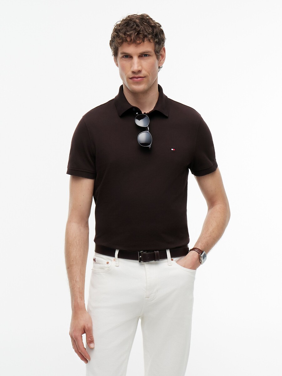 Polo recto stretch, cuello con 2 botones, TOMMY HILFIGER
