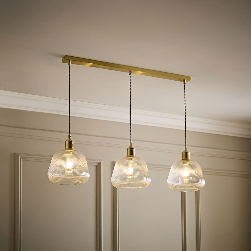 Delaney 3-Light Ribbed Bell Glass Diner Pendant Light with Filament Bulbs, ÉDITÉ