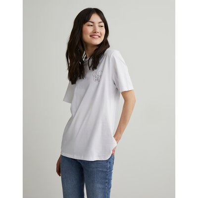 Printed Cotton T-Shirt with Short Sleeves PIECES