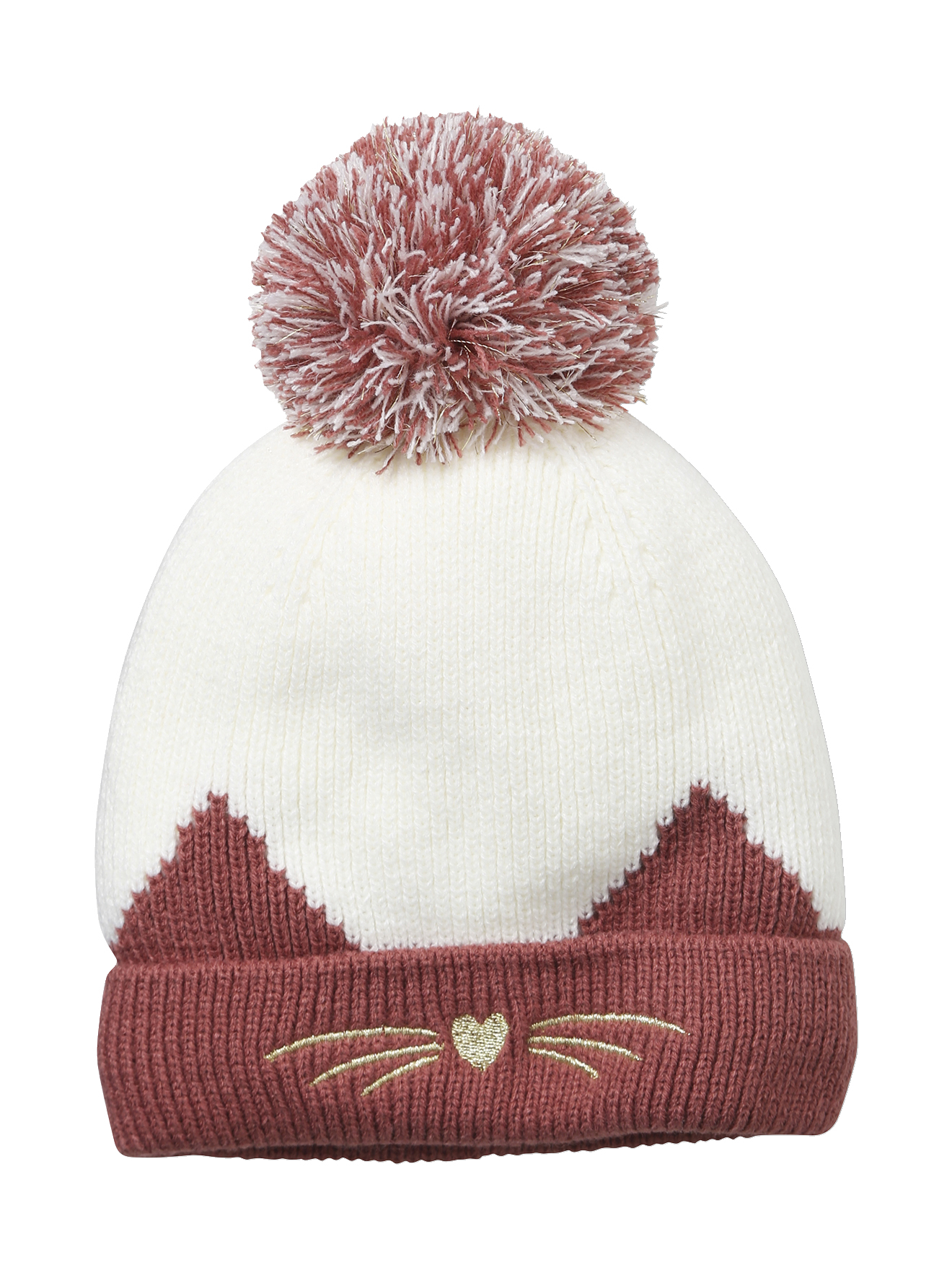 Bonnet brodé chat en maille côtelée, VERTBAUDET