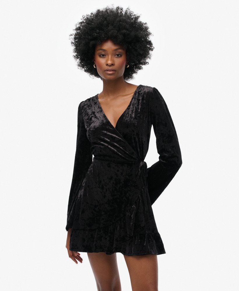 Robe courte portefeuille en velours, SUPERDRY
