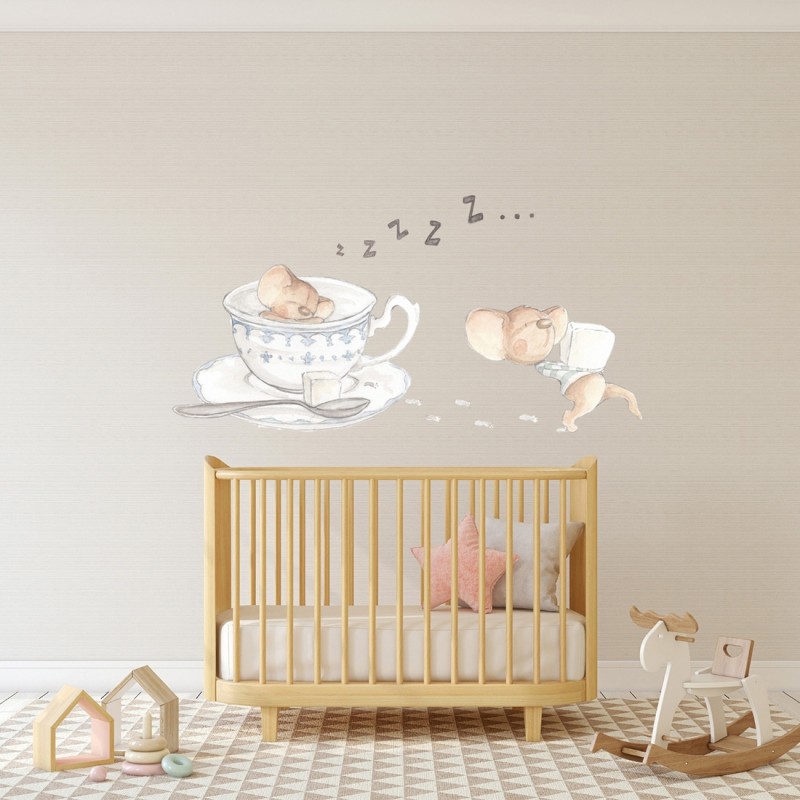 Sticker mural enfant petites souris Tea time, SUENOS DE CIGUENA