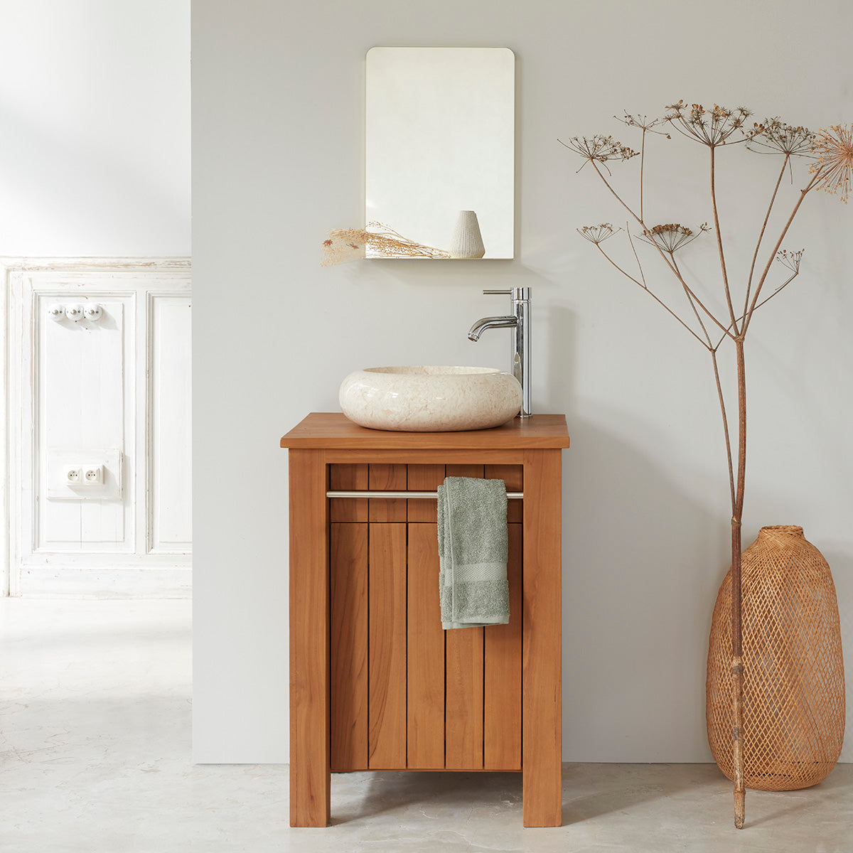 Meuble de salle de bain en teck massif 60 cm PORTO, BERAH GETAH