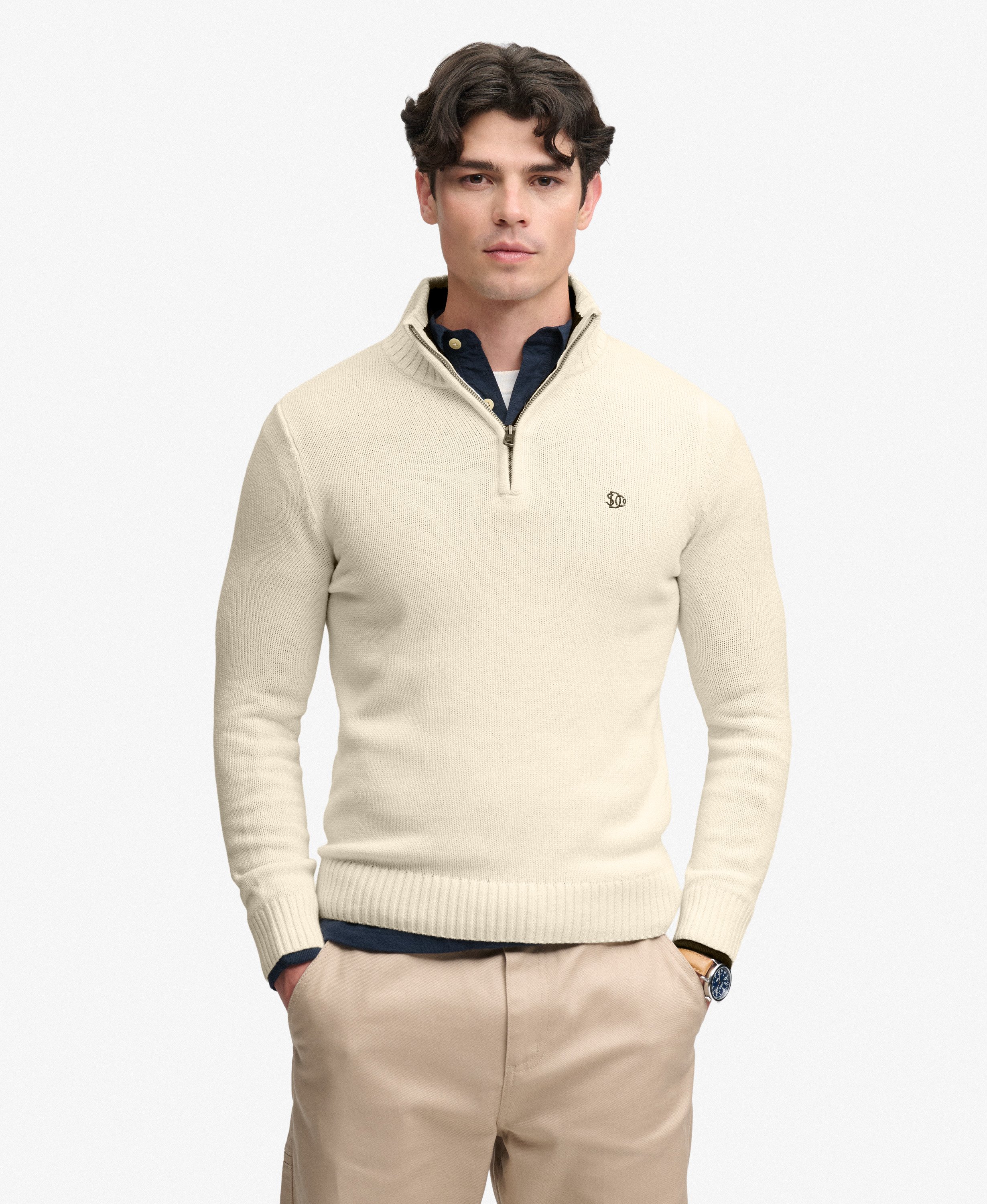 Pull Maille Demi-Zip Coupe Ajustée, SUPERDRY