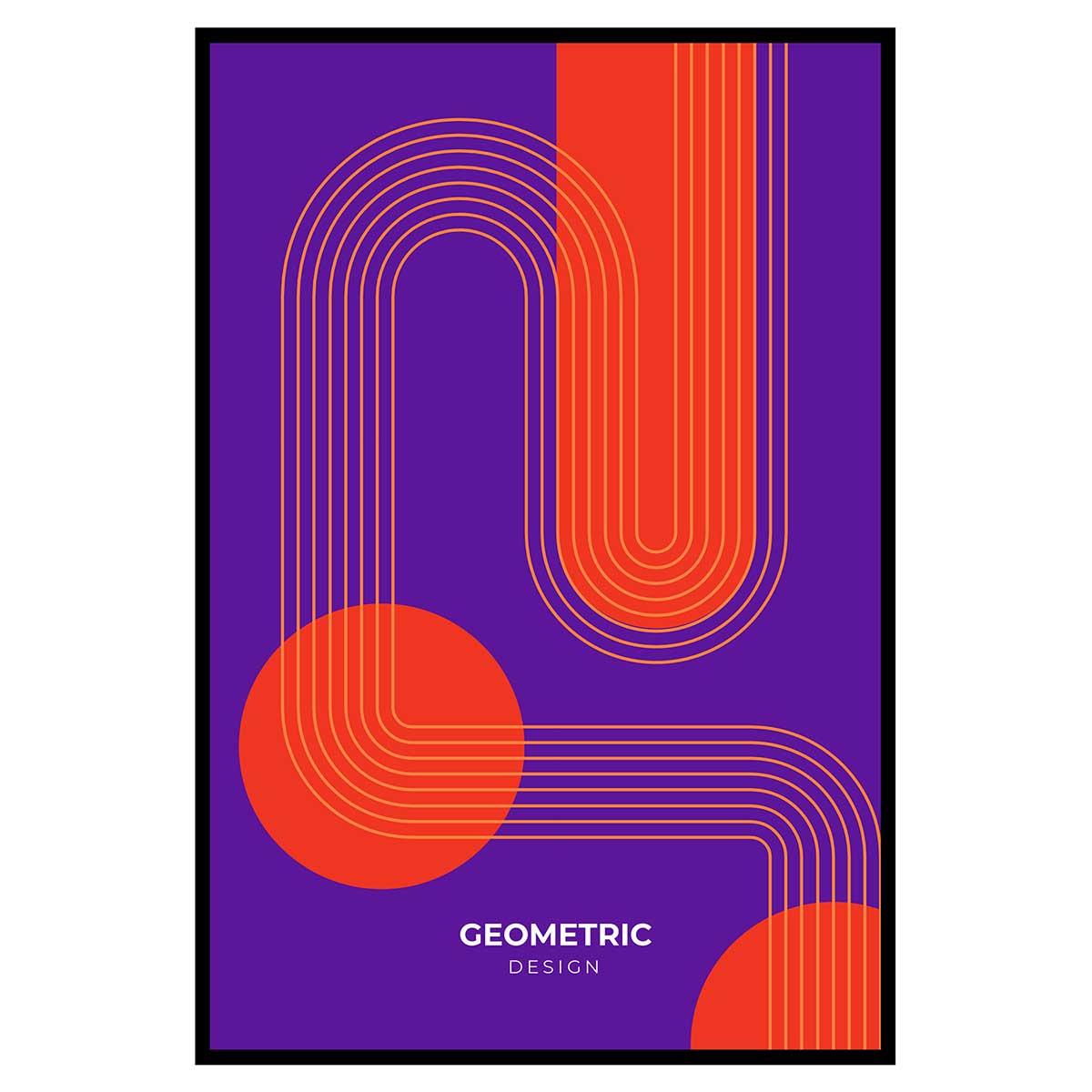 Affiche encadrée géométrique design violet orange, HEXOA