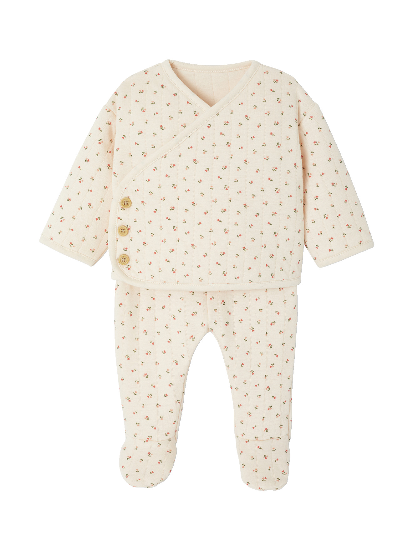 Ensemble matelassé gilet + pantalon à pieds entièrement imprimé, VERTBAUDET