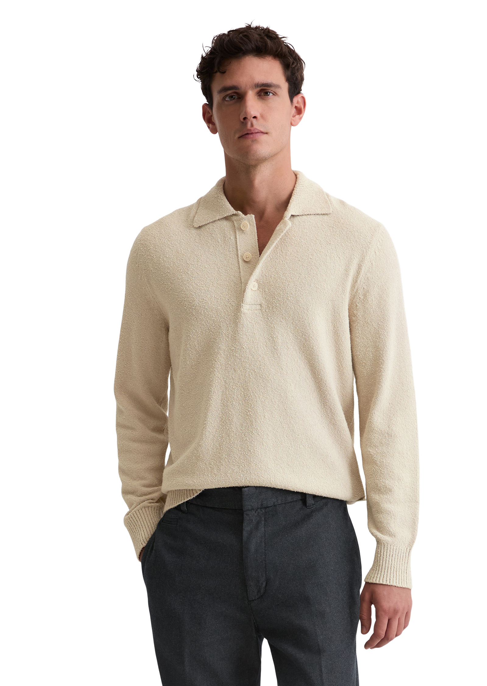 Pull polo regular en bouclette de coton bio, MARC O'POLO