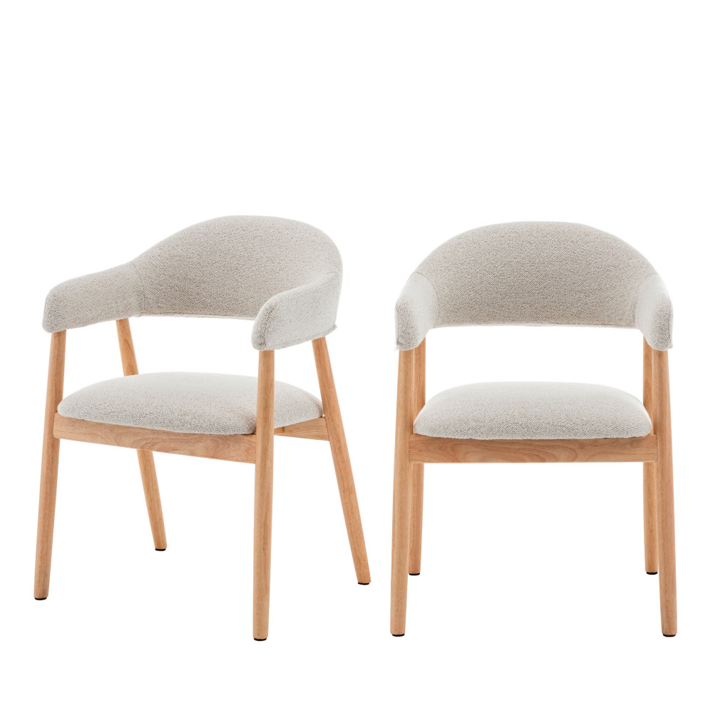 Lot de 2 fauteuils de table en tissu bouclette et bois- MARINA, DRAWER