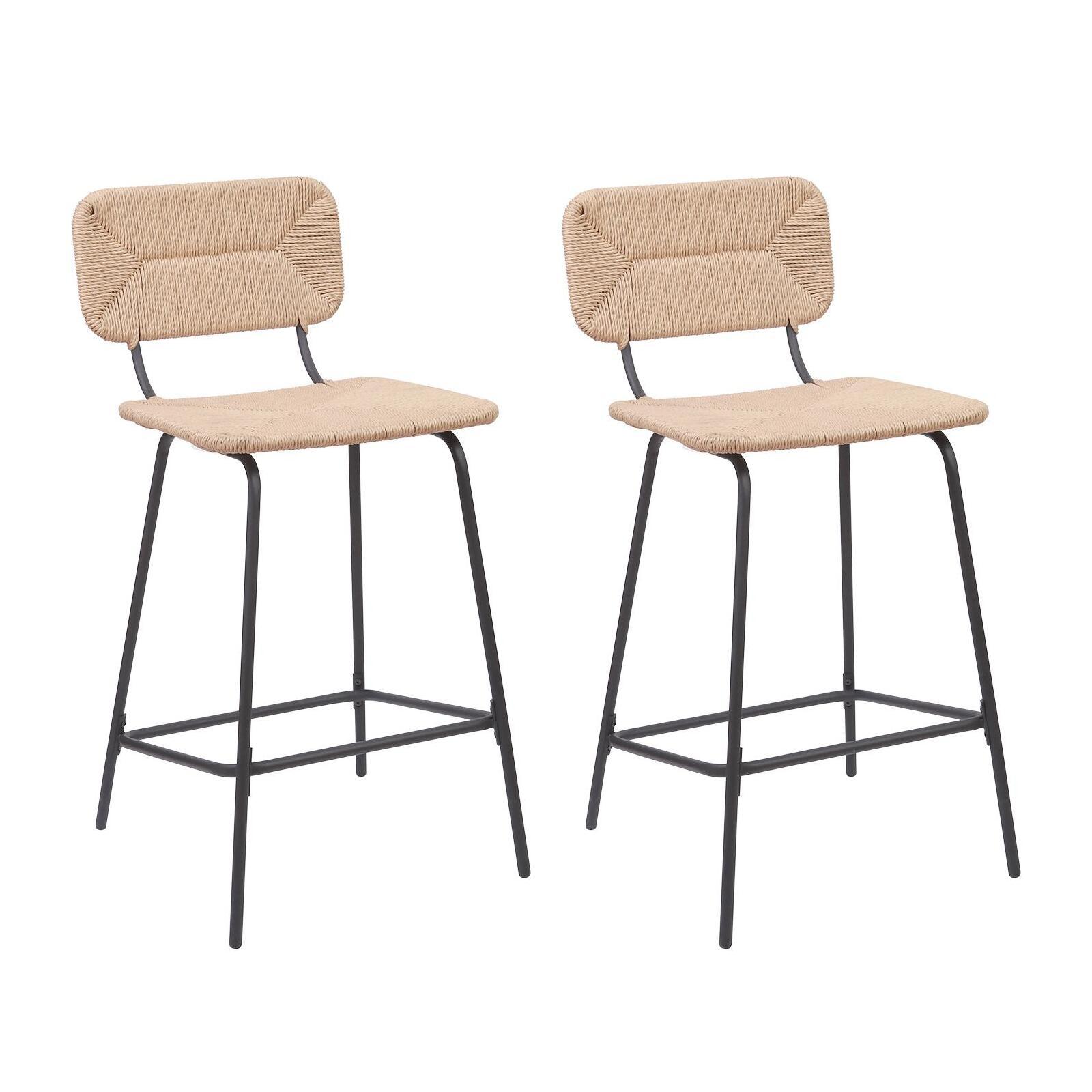Lot de tabourets d'ilot et bar en métal et assise rotin 65cm NEMA|Lot de 2 | Lot de 2, MOB IN