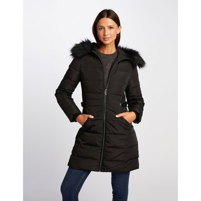 Fitted Hooded Padded Jacket with Faux Fur Trim MORGAN
