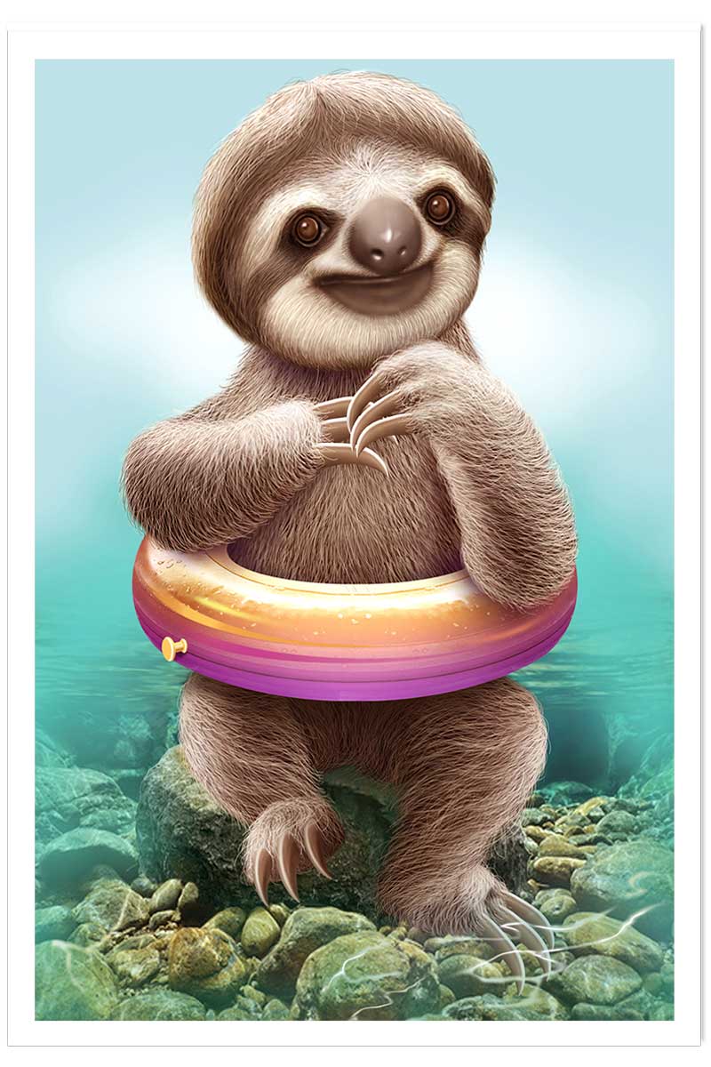 Affiche enfant jeune paresseux avec bouée, HEXOA