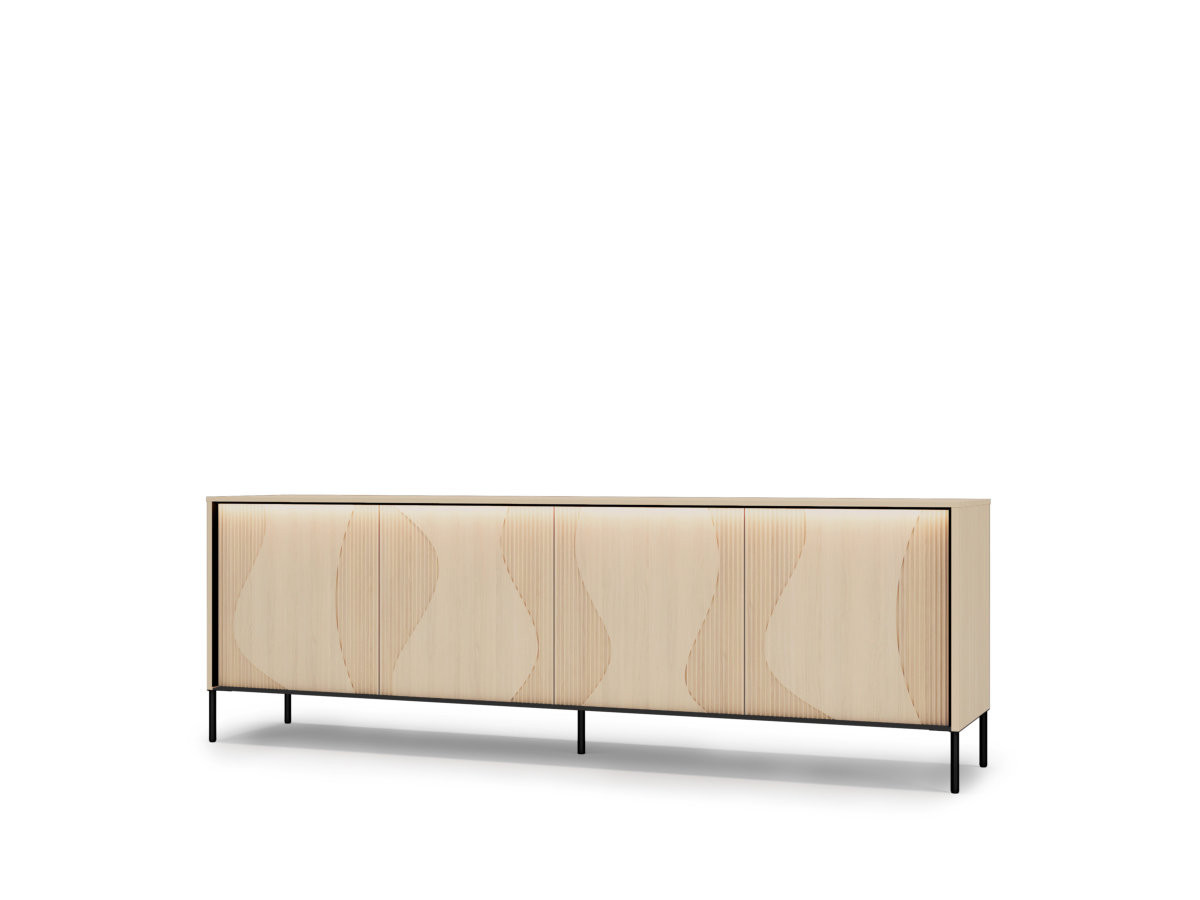 Buffet bas en panneaux de particules et MDF 4 portes 193 cm, FLORE, BOBOCHIC