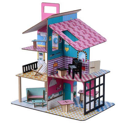 Maison de poupée en bois enfant 3 étages 17 accessoires Méditerranéen TEAMSON KIDS