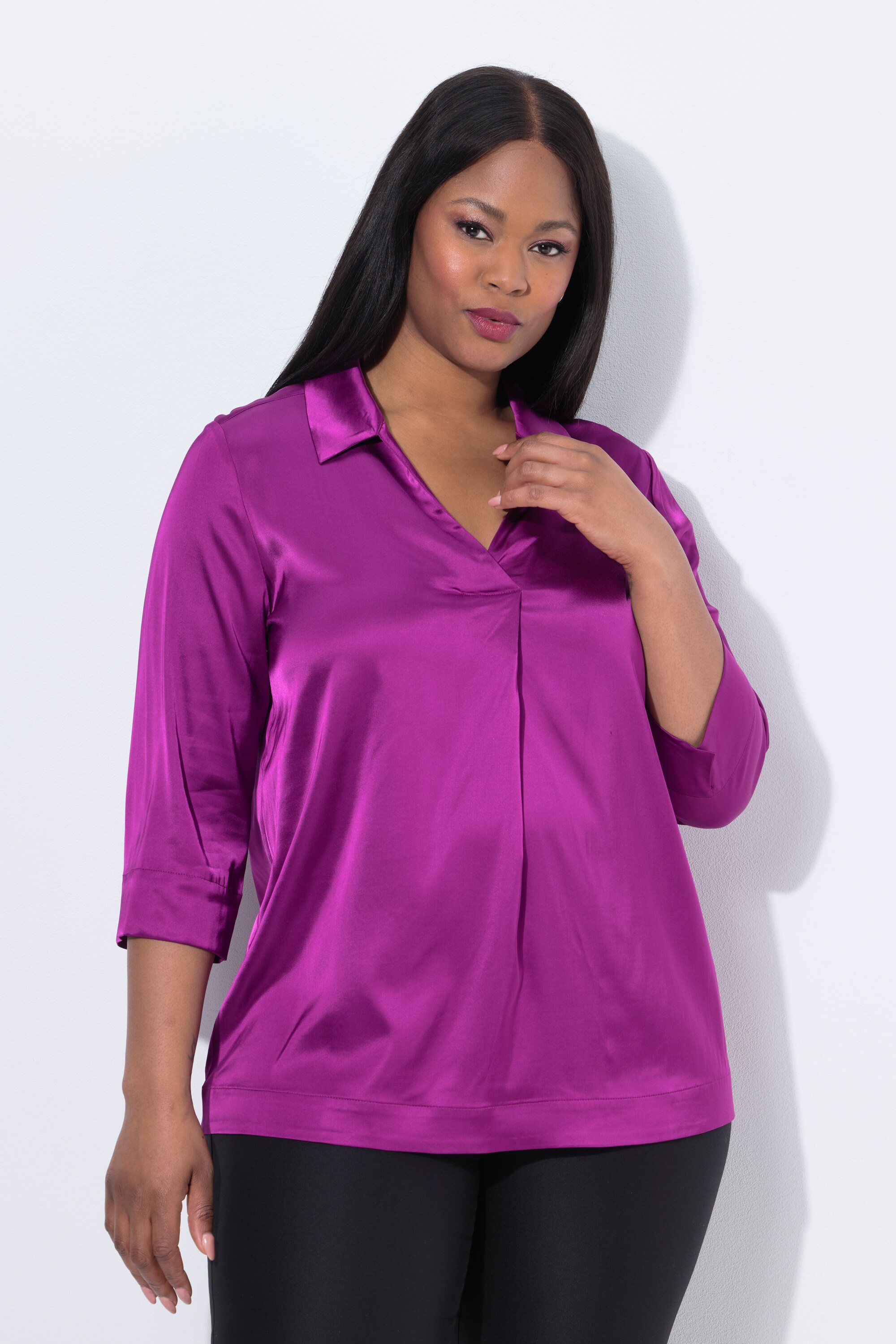 Chemisier en satin à col chemise, ULLA POPKEN