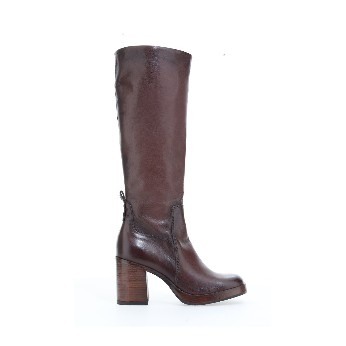 Leather Heeled Calf Boots with Square Toe