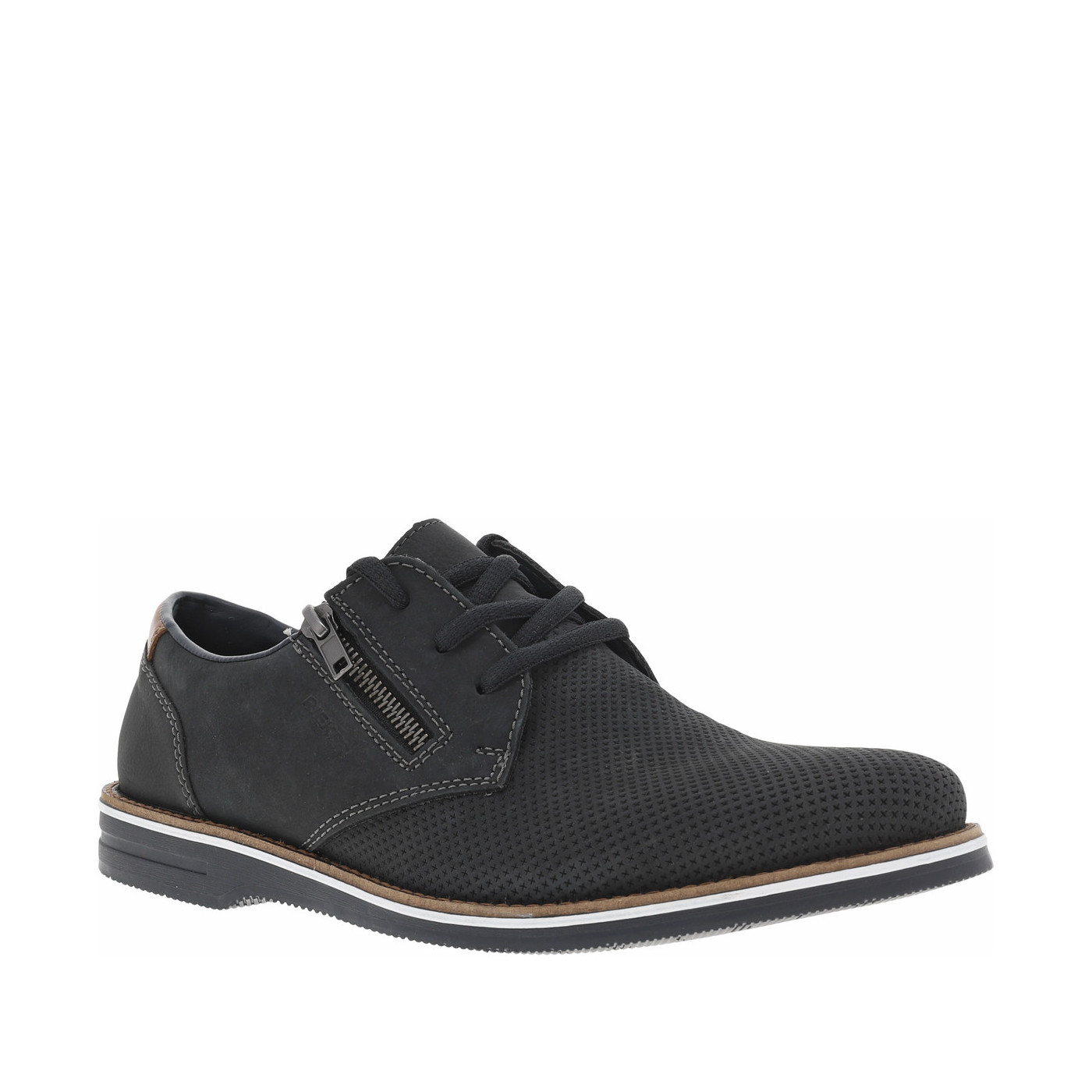 Derbies en cuir à talon plat avec lacets et zip sur le côté extérieur, RIEKER