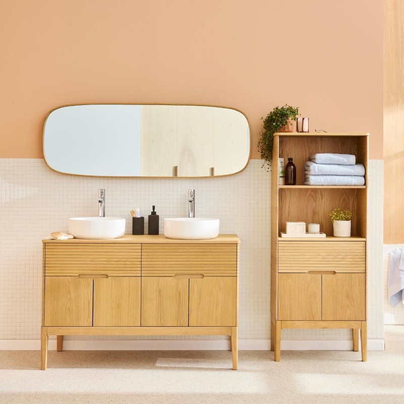 Ensemble meuble double vasque 120cm + vasque + robinet + miroir + colonne ALASKA, MOB IN