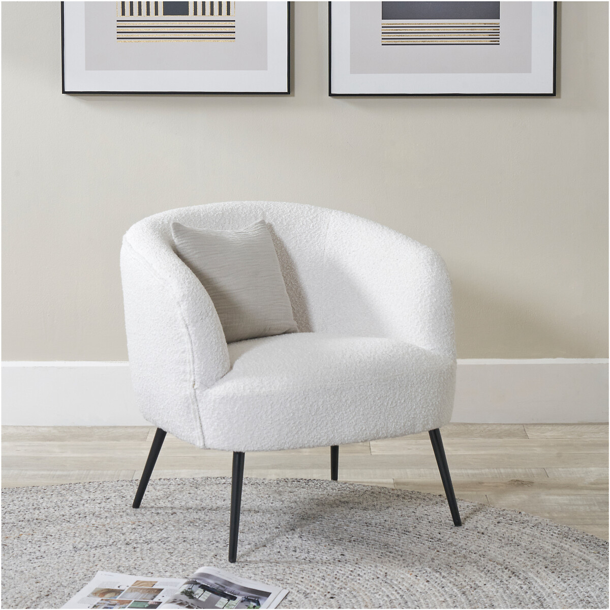 Bouclé Curve Tub Chair with Black Metal Legs, SO'HOME