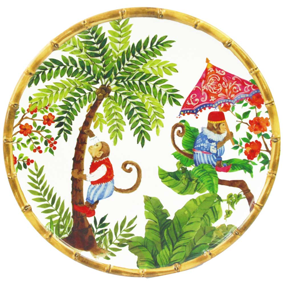 Grande assiette mélamine Singes de Bali 28 cm, LES JARDINS DE LA COMTESSE