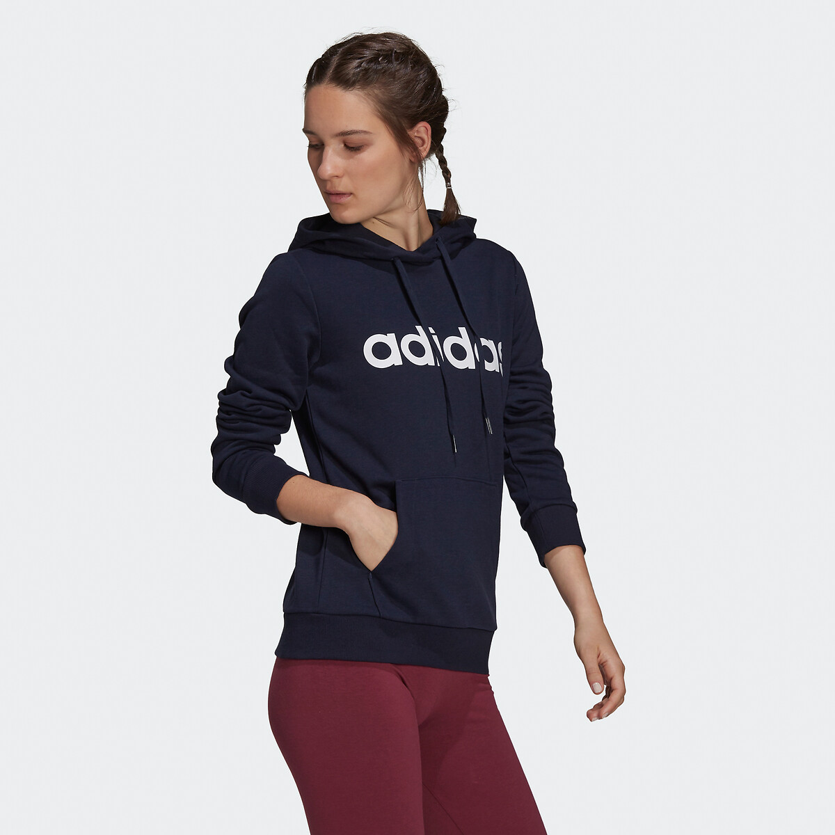 Sudadera camiseta con capucha linear logo azul oscuro Adidas | Redoute