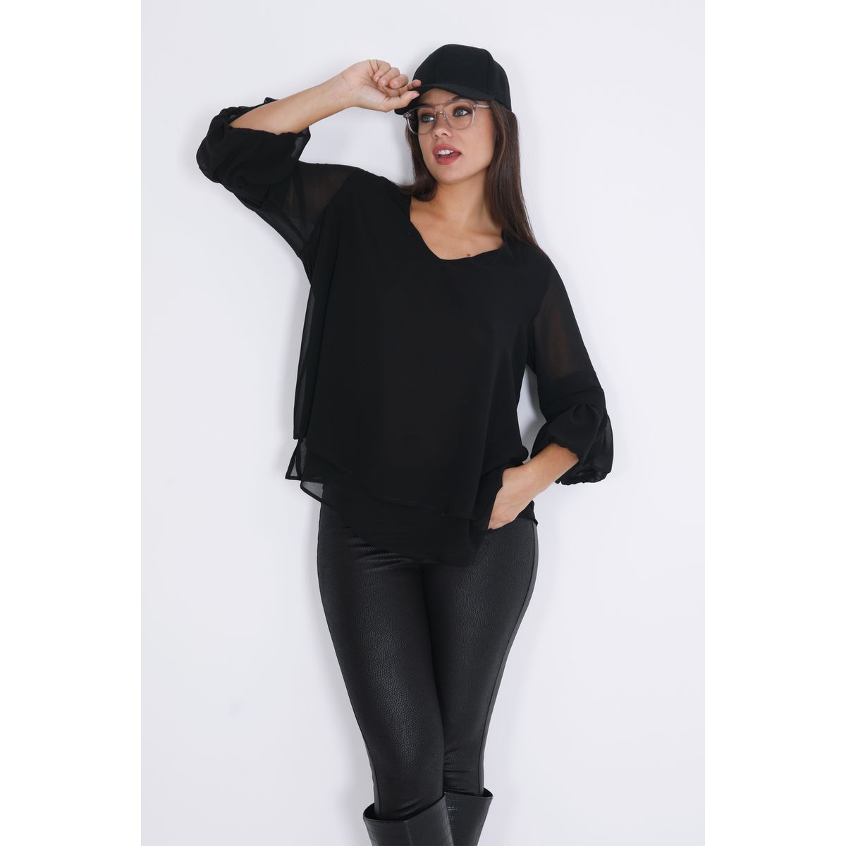 Blouse trap ze superpos e en voile unie Jean Marc Philippe La