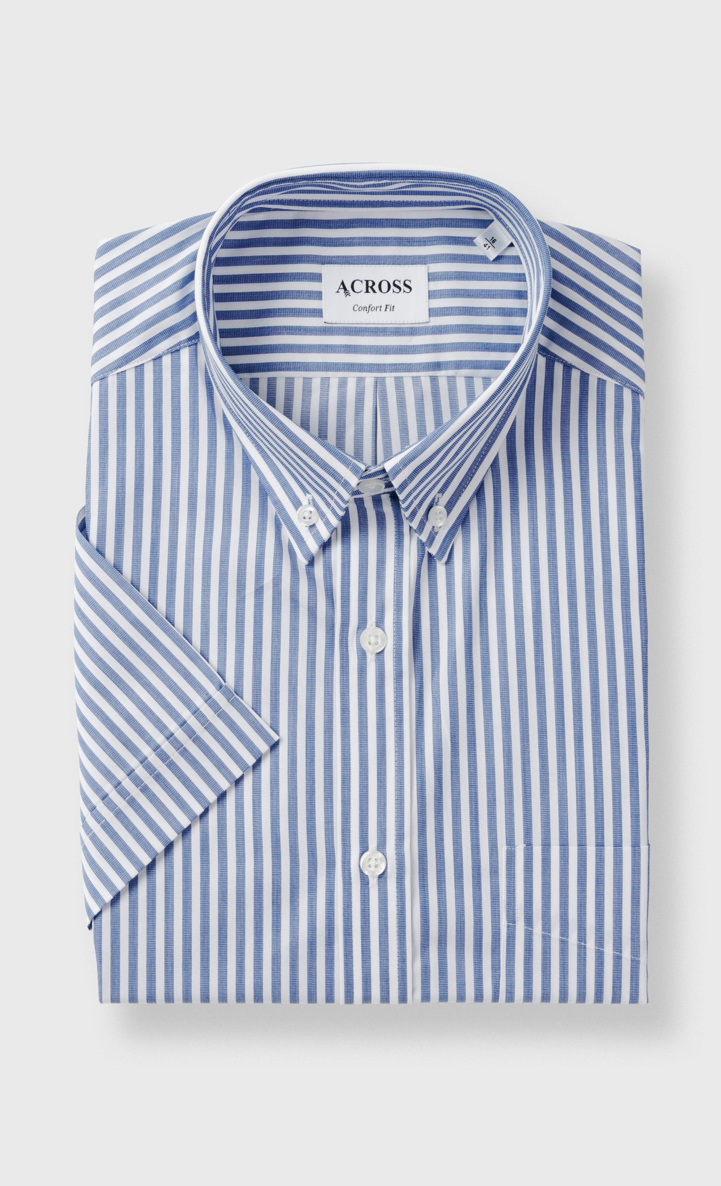 Chemise Confort fit manches courtes à rayures en voile de coton, ACROSS