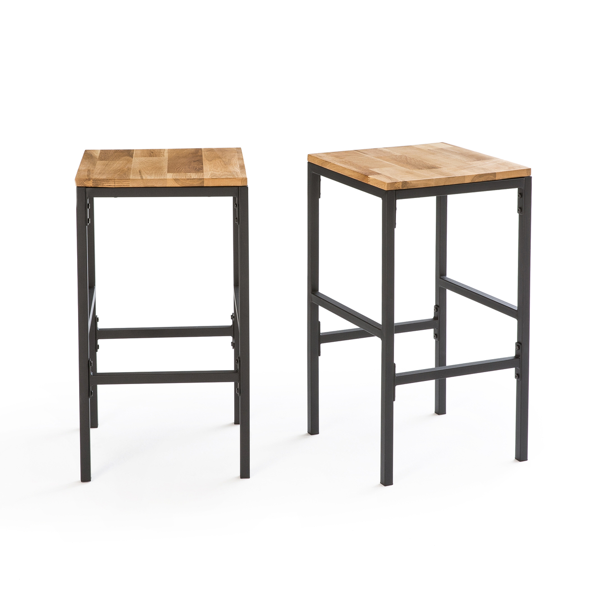 Product photograph of Set Of 2 Hiba Mid-height Bar Stools In Solid Oak And Steel from La Redoute UK