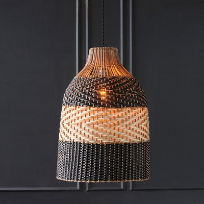 Natural and Black Panel Dome Bamboo/Rattan Pendant Ceiling Shade (H55cm) SO'HOME