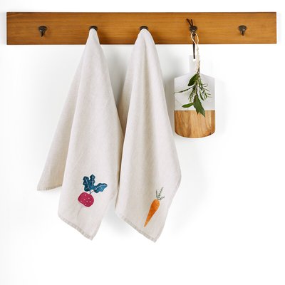 Set of 2 Lisa Embroidered 100% Linen Tea Towels LA REDOUTE INTERIEURS