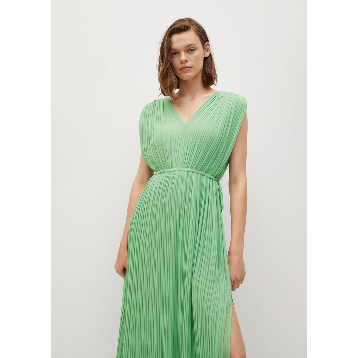 Robe midi plissée vert pastel Mango