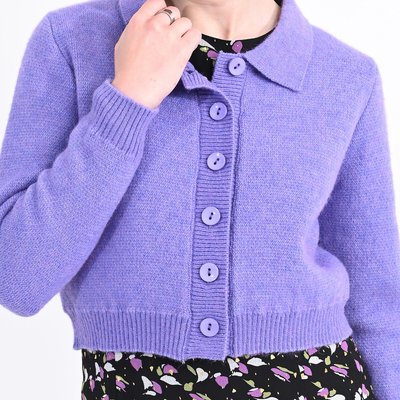 Cropped Buttoned Polo Cardigan in Fine Knit LILI SIDONIO