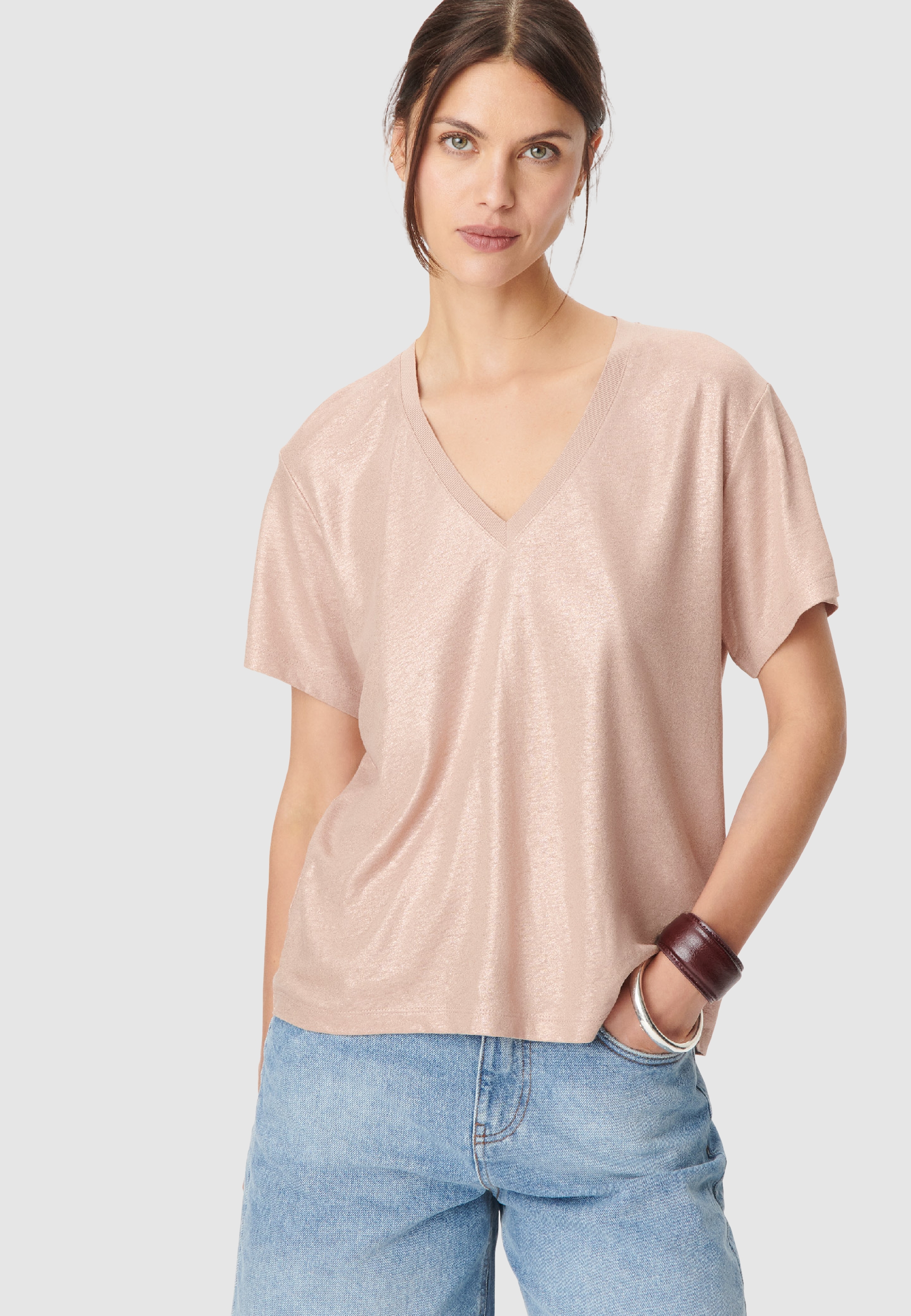 Tee-shirt col V en lin foil, IKKS
