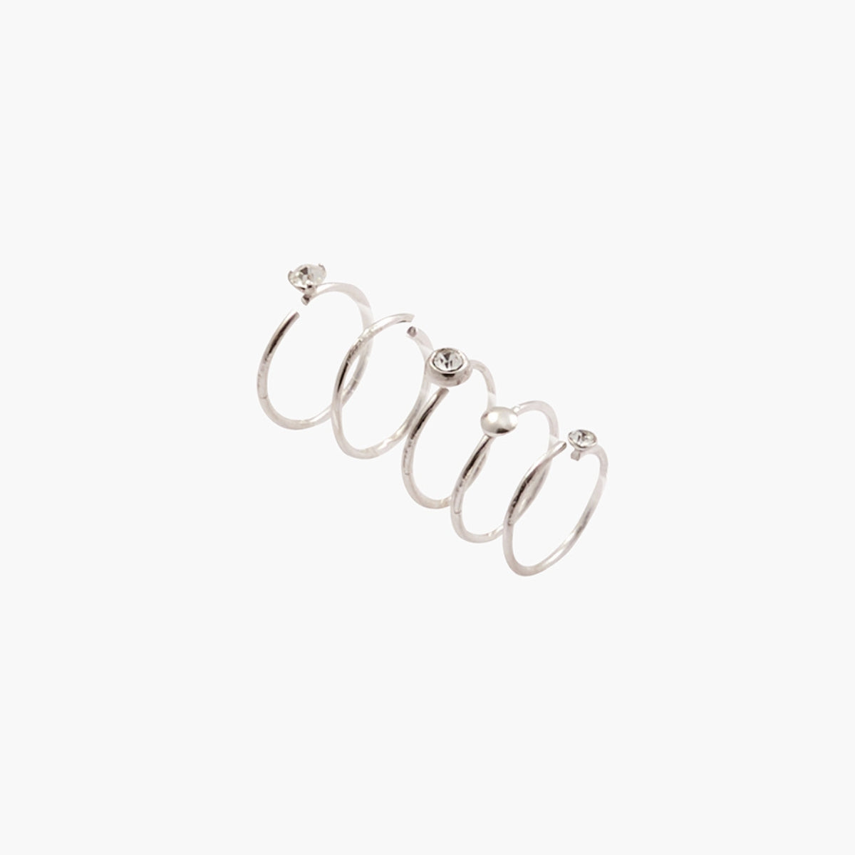 Set de 5 piercings nez anneaux argentés en argent garanti 925, BALABOOSTE